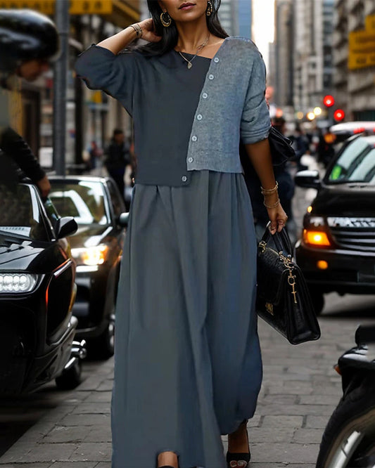 Modefest- Lässiges Midi-Pulloverkleid für Frauen Grau
