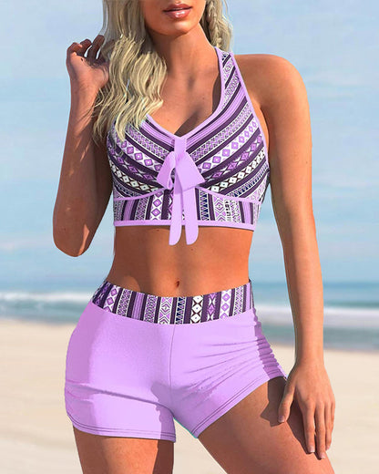 Modefest- Zweiteiliges Bikini-Set mit Aufdruck Violett