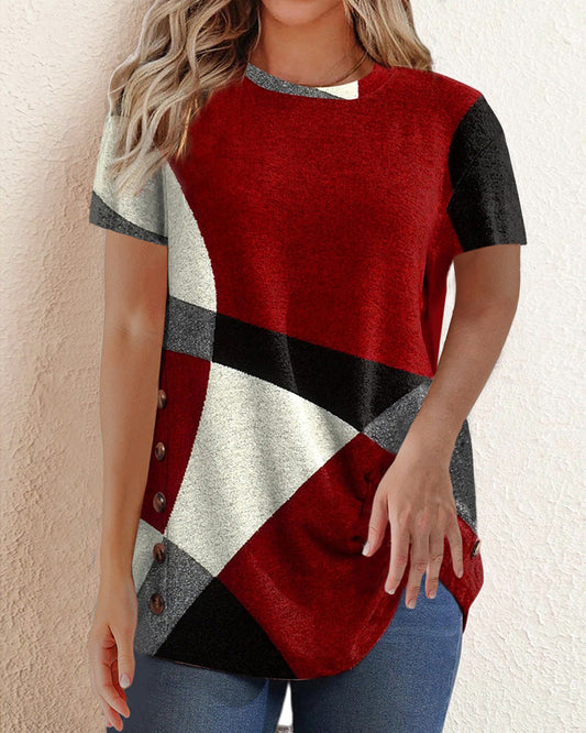 Modefest- Kontrast-T-Shirt mit geometrischem Aufdruck Rot