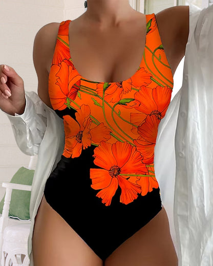 Modefest- Modischer einteiliger Badeanzug mit Blumendruck