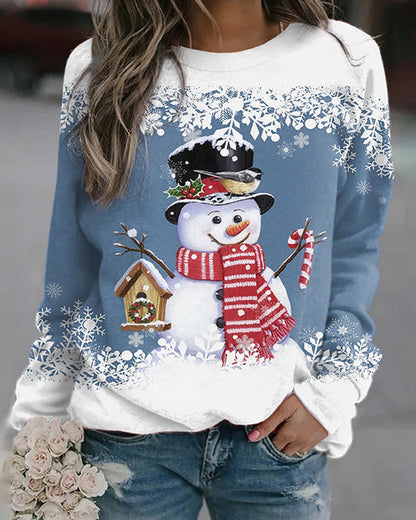 Modefest- Mehrfarbiges Weihnachts-Sweatshirt mit Schneemann-Aufdruck Blau