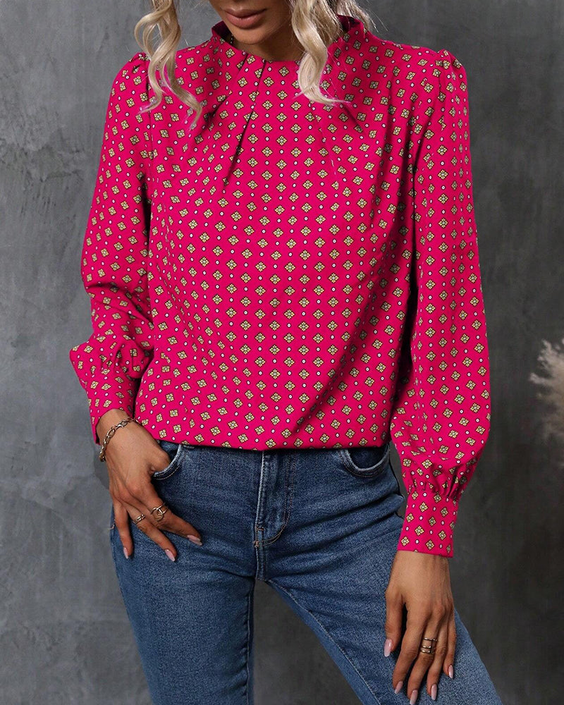 Modefest- Bluse im Vintage-Stil und mit Aufdrucken Fuchsie