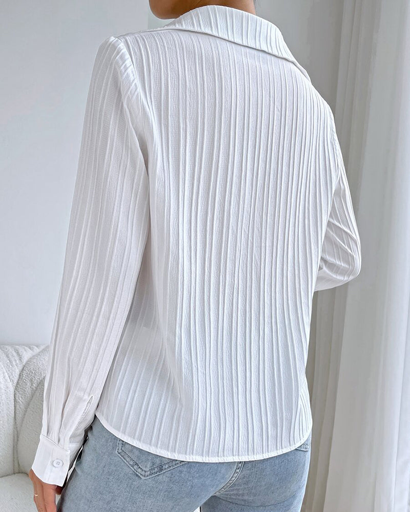 Simple solid color ribbed elegant blouse