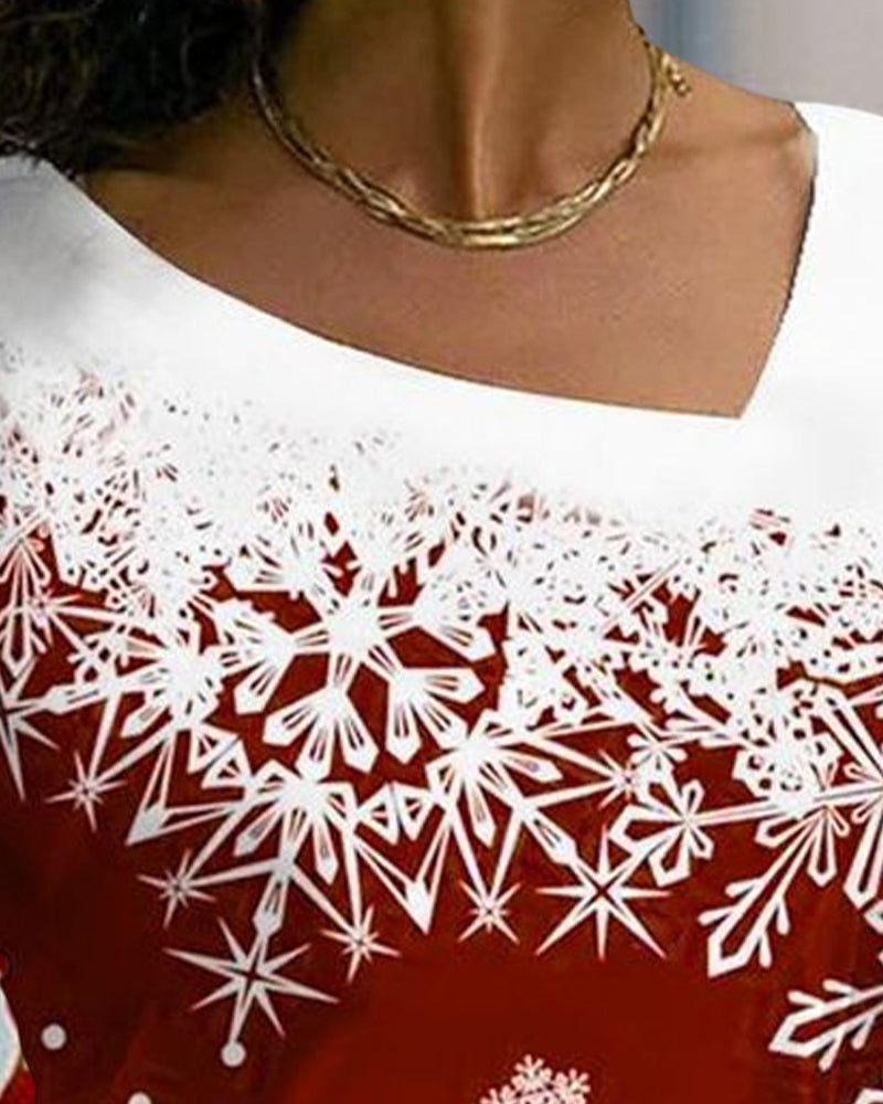 Modefest- Weihnachts Oberteile mit Schneeflocken-Print