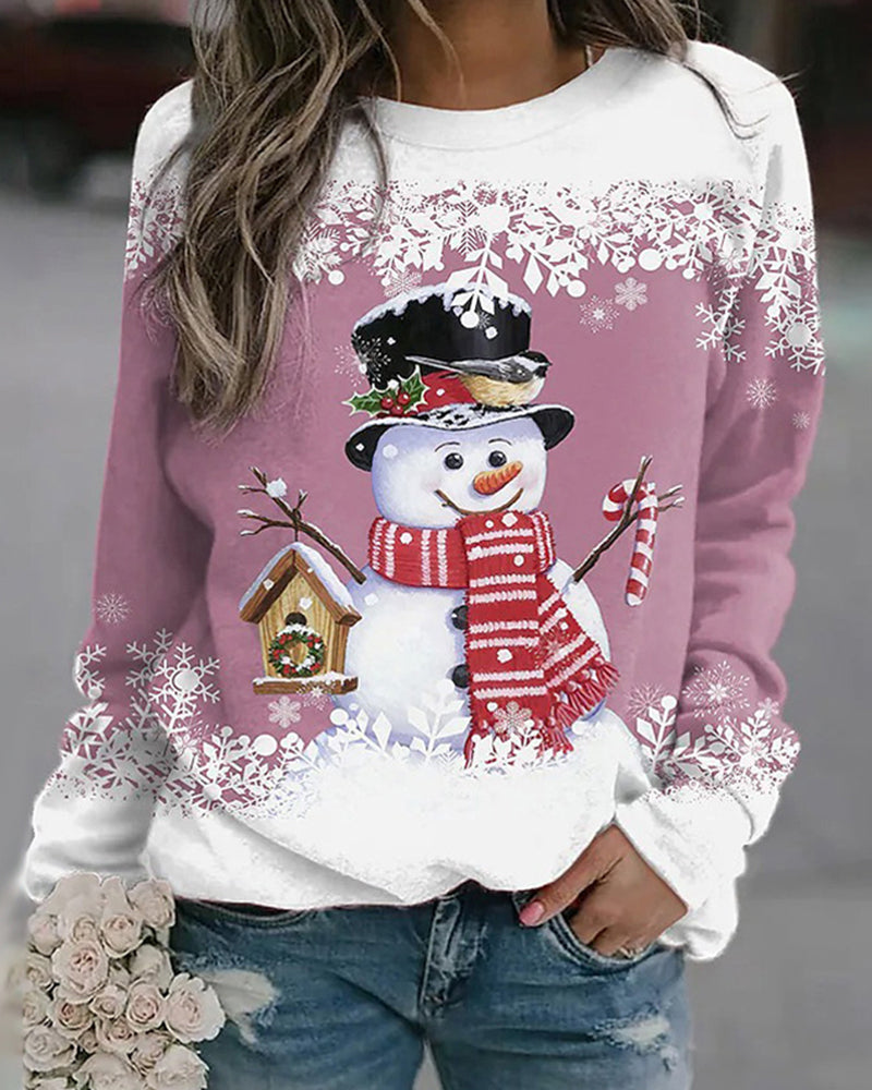 Modefest- Mehrfarbiges Weihnachts-Sweatshirt mit Schneemann-Aufdruck Rosa