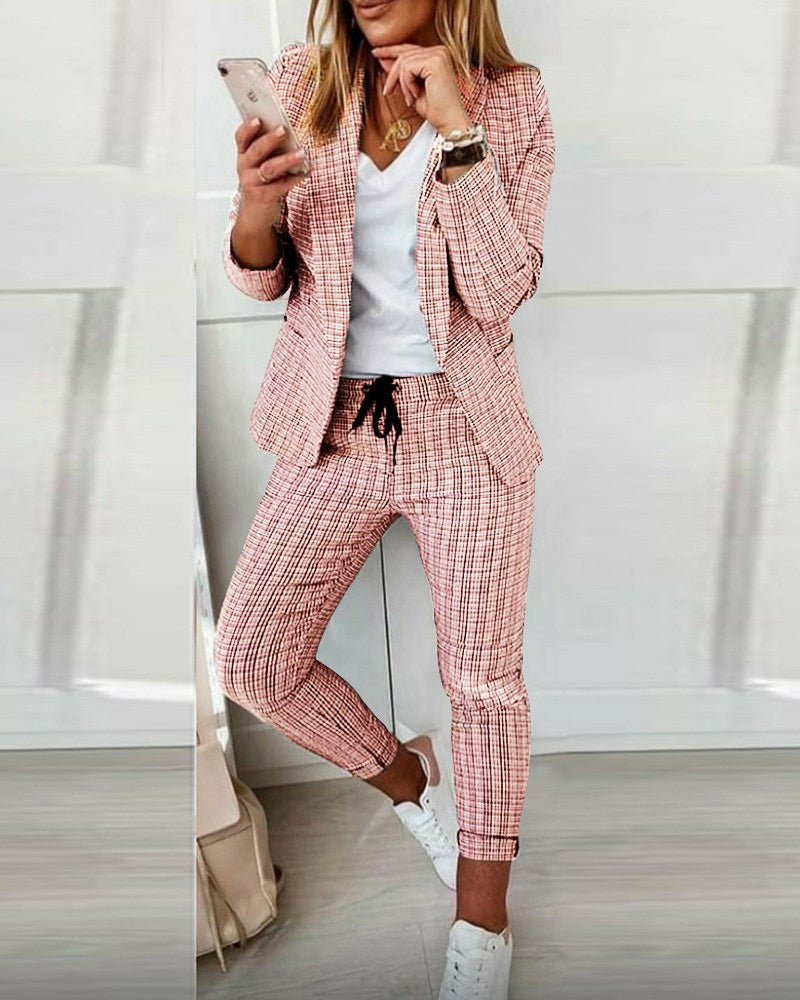 Modefest- Plaid Comfortable Casual Women's Suit Rosa