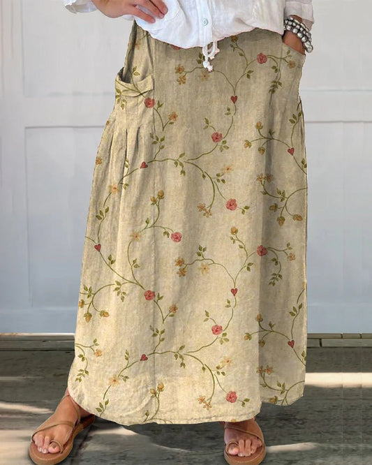 Modefest- Freizeitrock mit Blumendruck und Taschen