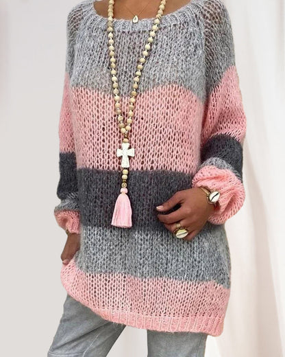 Modefest- Pullover mit Rundhalsausschnitt und Farbblockierung