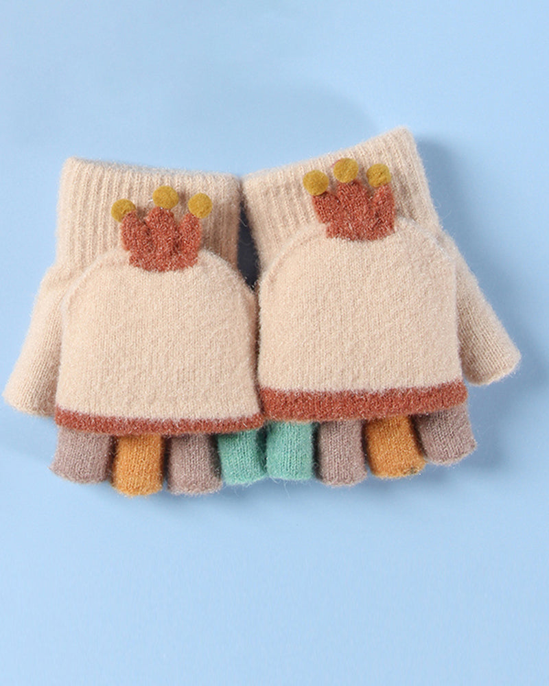 Modefest- Halbfinger-flip-handschuhe für baby-kinder Krone Beige