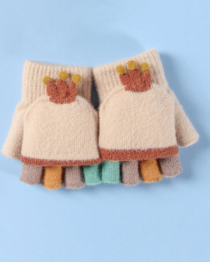 Modefest- Halbfinger-flip-handschuhe für baby-kinder Krone Beige