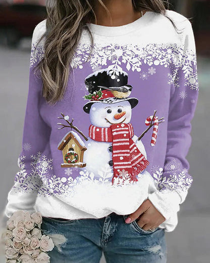 Modefest- Mehrfarbiges Weihnachts-Sweatshirt mit Schneemann-Aufdruck Violett
