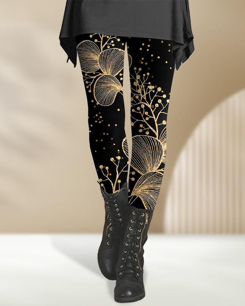 Modefest- Elegante Leggings mit Pflanzenprint