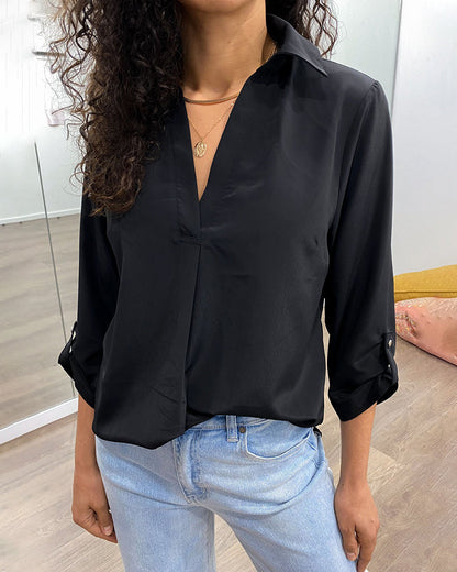 Blusa profissional de cor sólida com lapelas