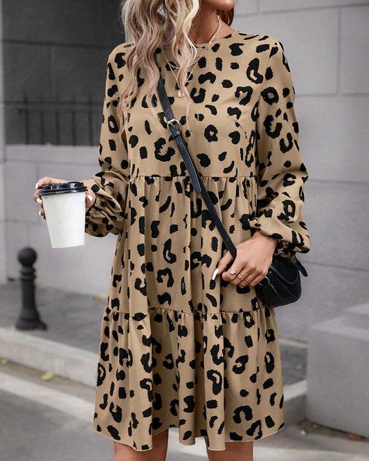Modefest- Leopard Long Sleeve Kleid Braun