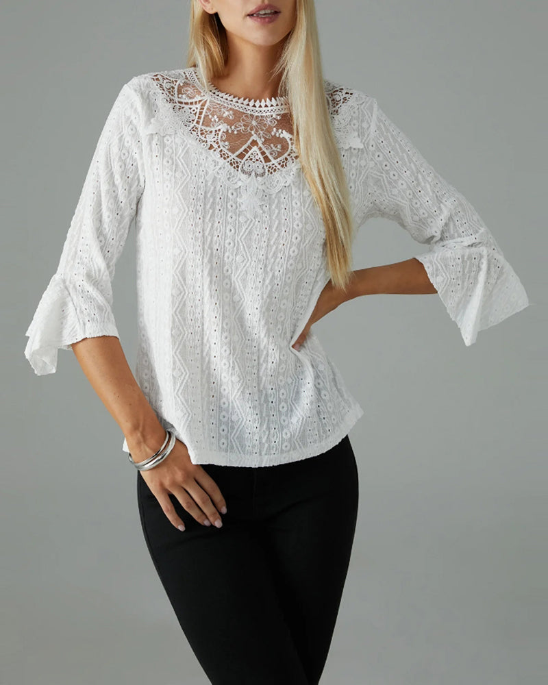 Sexy blouses made of plain lace with trumpet sleeves