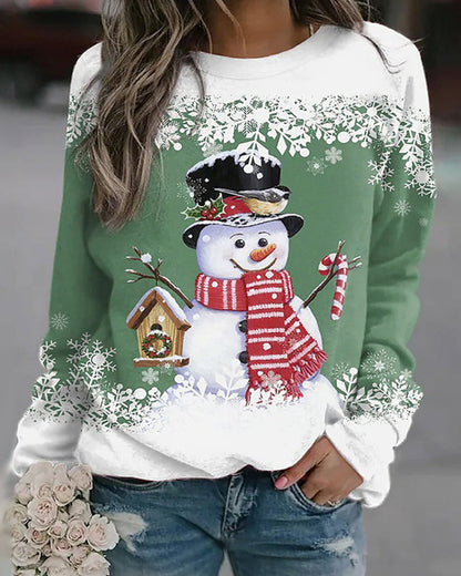 Modefest- Mehrfarbiges Weihnachts-Sweatshirt mit Schneemann-Aufdruck Grün