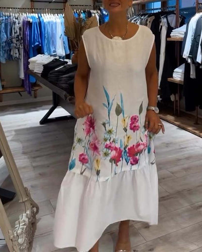 Robe élégante sans manches à imprimé floral