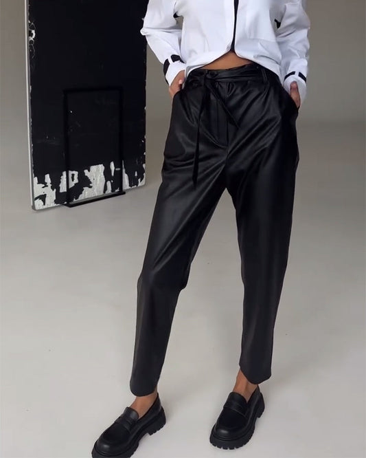 Slim, slim-cut leather trousers