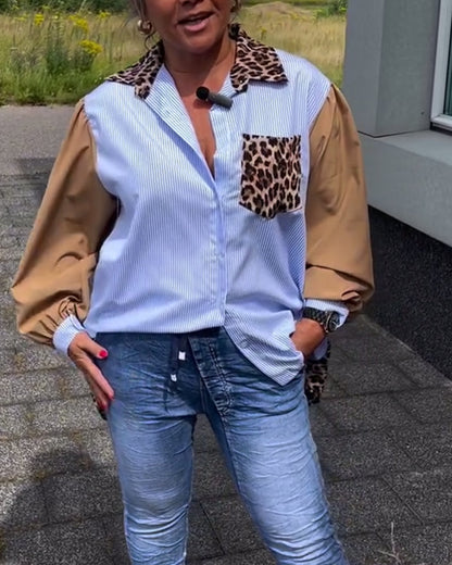 Casual shirt with lapels and leopard print