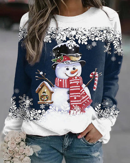 Modefest- Mehrfarbiges Weihnachts-Sweatshirt mit Schneemann-Aufdruck Marineblau