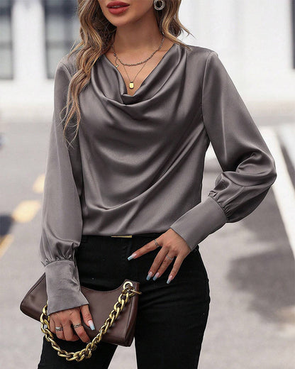 Modefest- Bluse mit Falten und Unifarben Grau