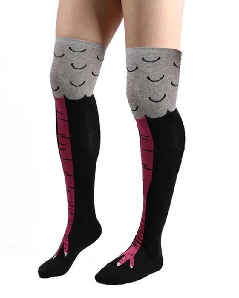 Modefest- Socken mit Hühnerbeinen Rosa - über dem Knie