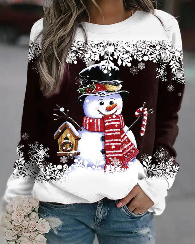 Modefest- Mehrfarbiges Weihnachts-Sweatshirt mit Schneemann-Aufdruck kaffee