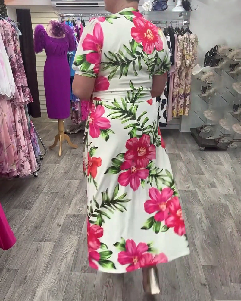 Modefest- Elegantes Kleid mit Blumenmuster und V-Ausschnitt