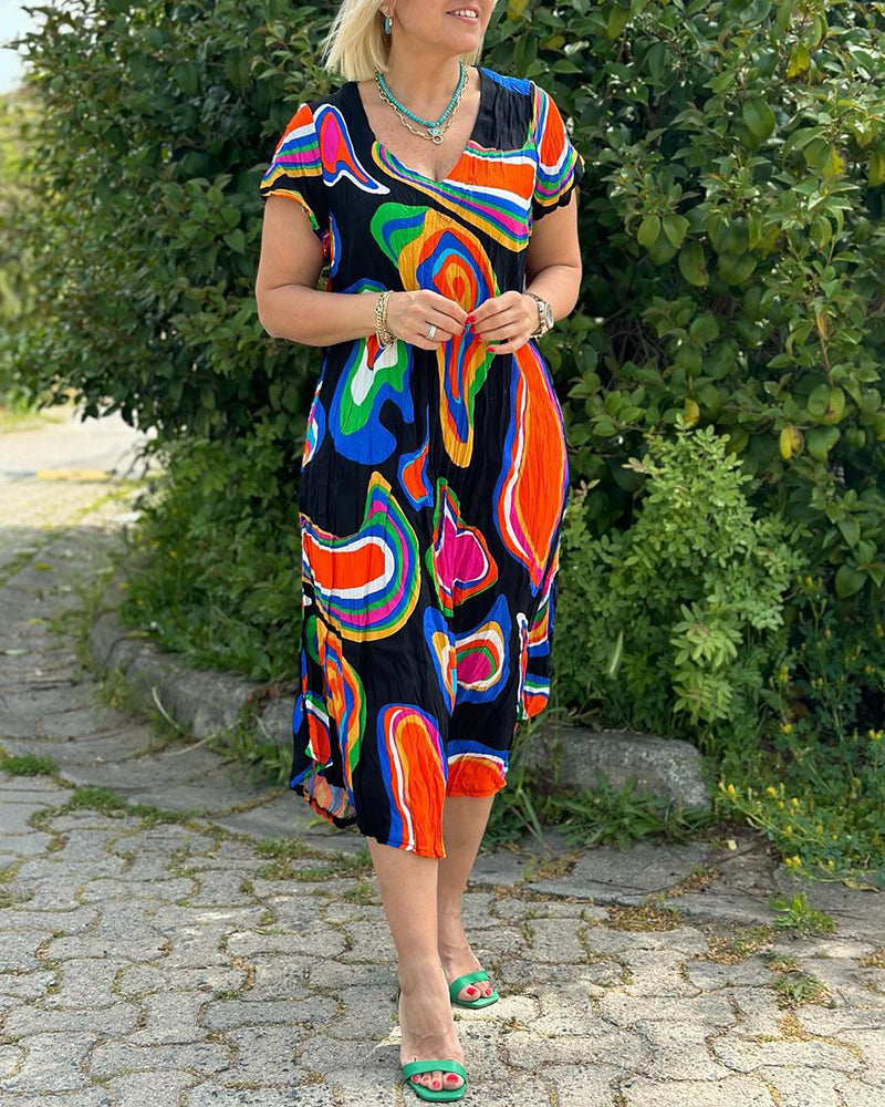 Modefest- Bunt bedrucktes freizeitkleid