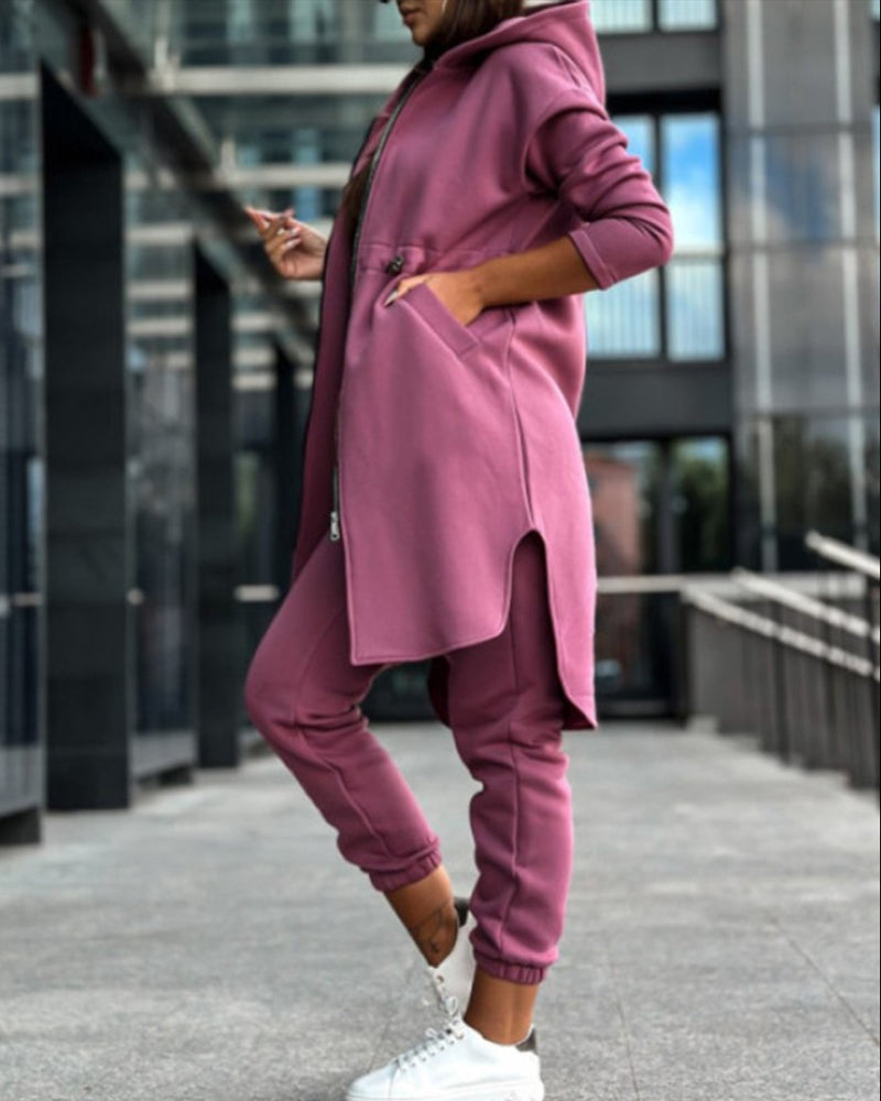 Modefest- Zweiteiliges Set aus einfarbigem Mantel und Hose