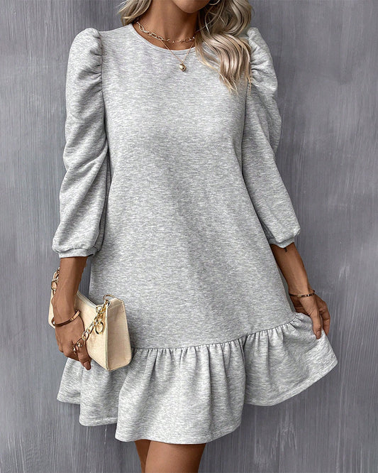 Modefest- Unifarbenes Kleid mit Puffärmeln Grau