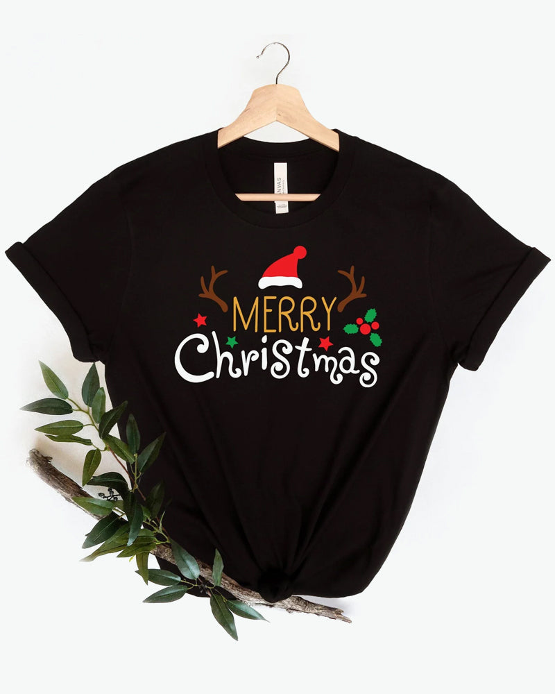 T-Shirt mit Rundhalsausschnitt und Buchstabendruck „Merry Christmas“