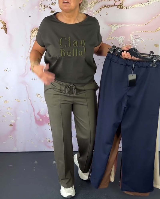 Pantalon de loisirs uni avec taille élastique et cordon de serrage