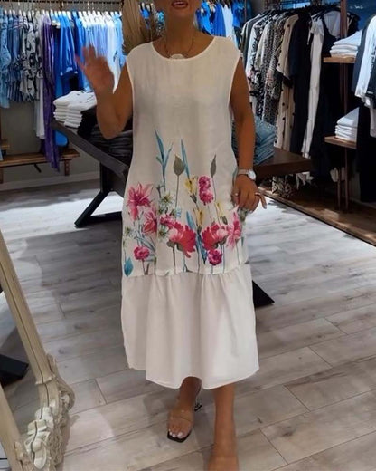 Robe élégante sans manches à imprimé floral