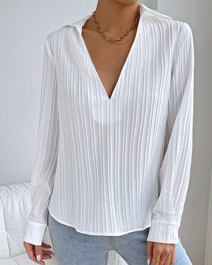 Simple solid color ribbed elegant blouse