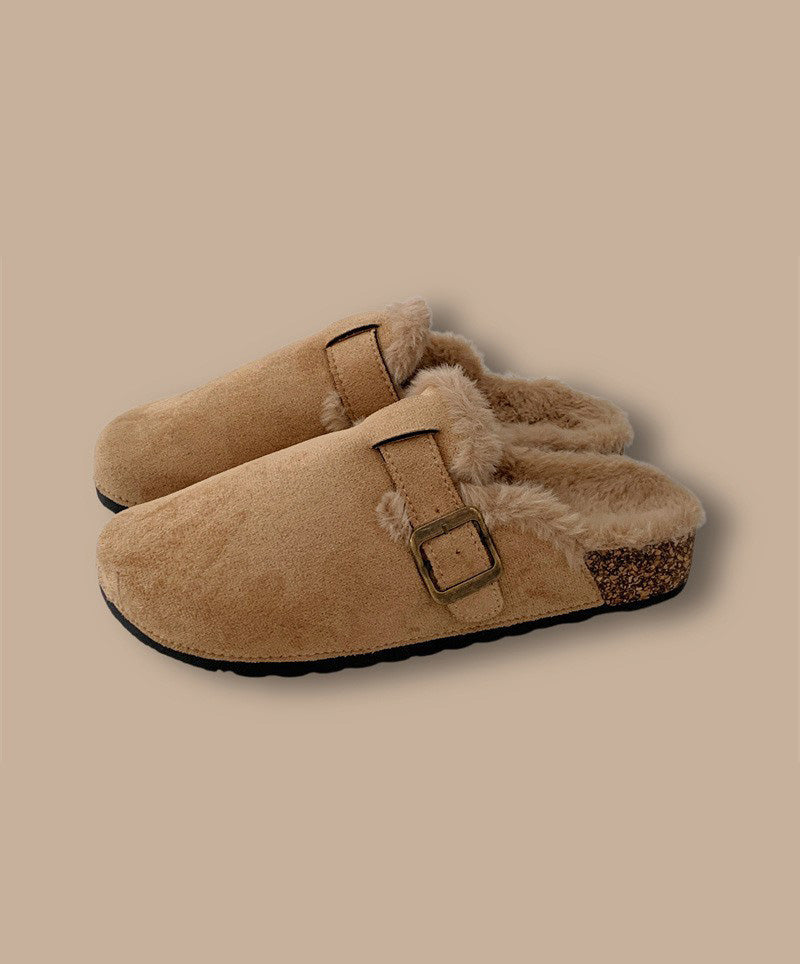 Retro-slipper mit geschlossener spitze und einfarbiger farbe