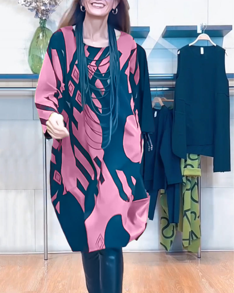 Modefest- Kleid mit Aufdruck und Rundhalsausschnitt Rosa