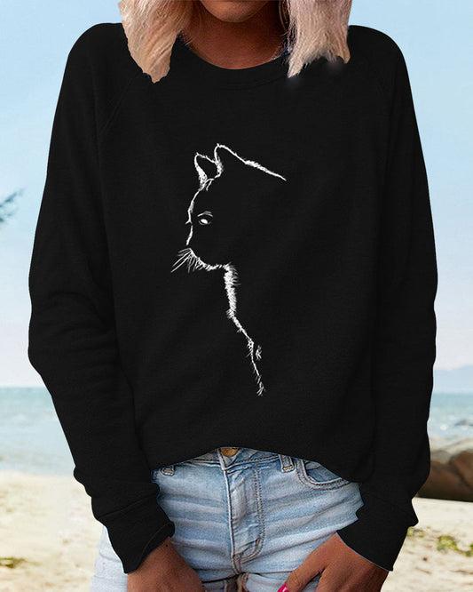 Modefest- Sweatshirt mit Katzen-Print Schwarz