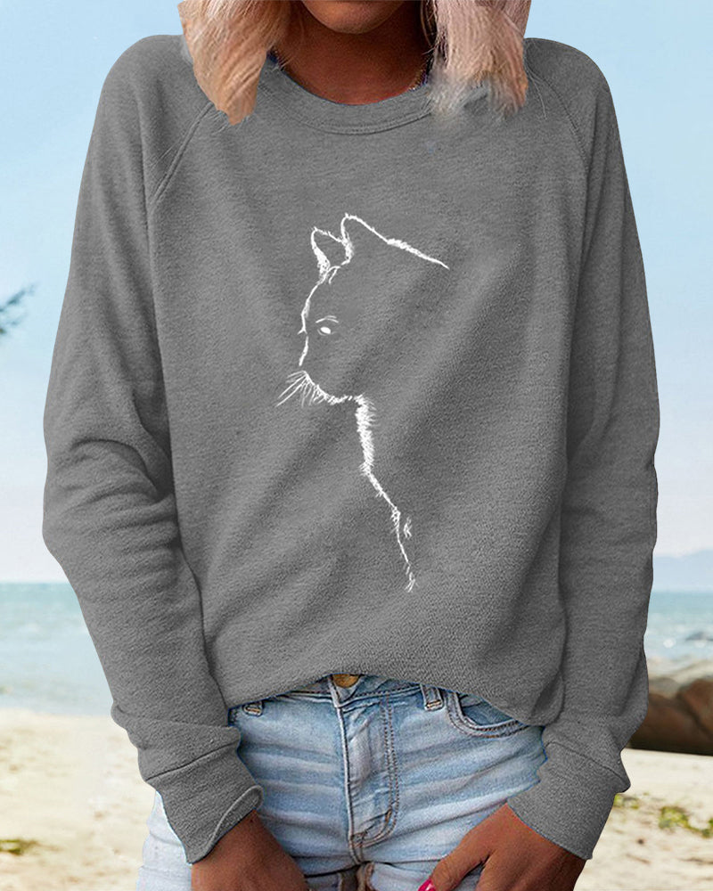 Modefest- Sweatshirt mit Katzen-Print Grau