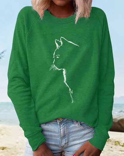 Modefest- Sweatshirt mit Katzen-Print Grün