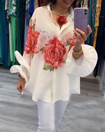 Modefest- Langärmliges hemd mit rosenmuster