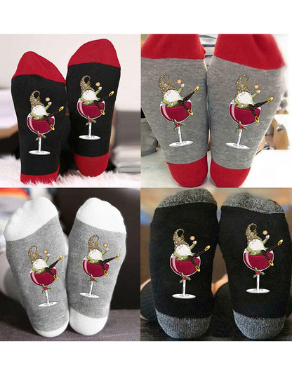 Modefest- 🧦Weihnachtswichtel Weinglas Unisex-Crew-Socken🧦