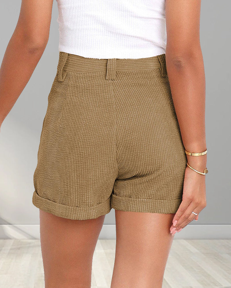 Modefest- Shorts mit hoher Taille aus einfarbigem Cord