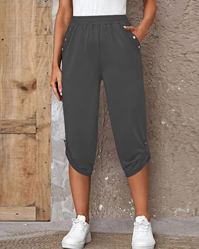 Modefest- Einfarbige Hose mit elastischem Bund Grau