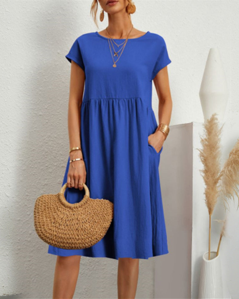 Modefest- Lockeres Kleid mit Rundhalsausschnitt Blau