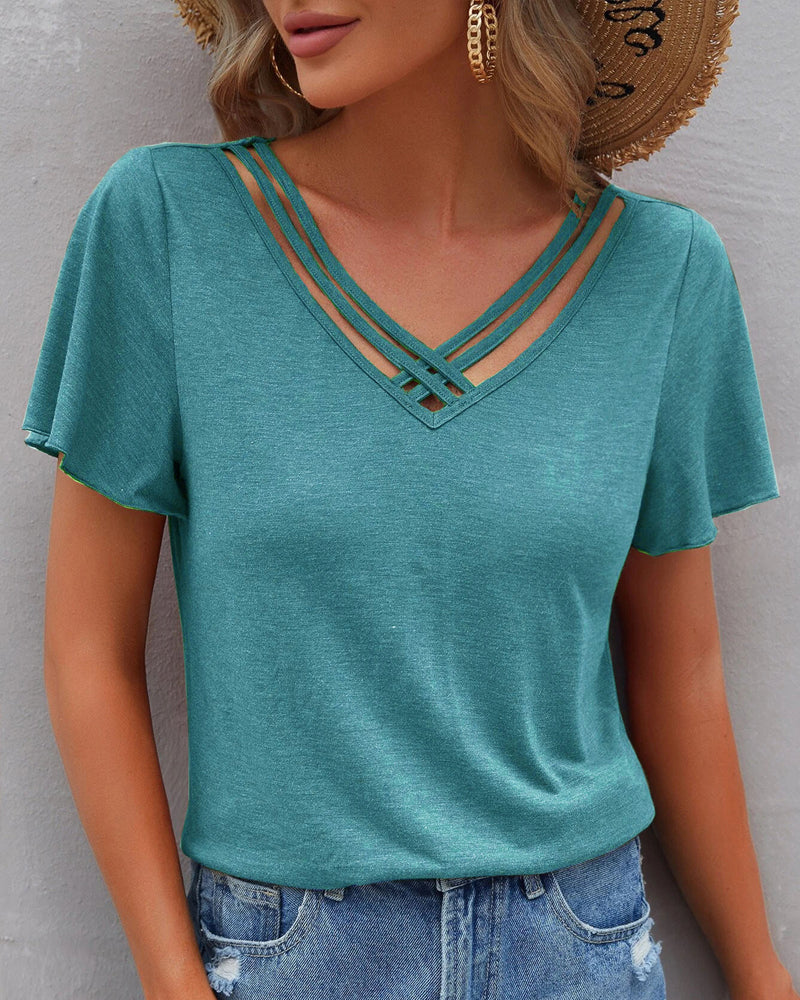 Modefest- Einfarbiges Cut Out T-Shirt Cyan