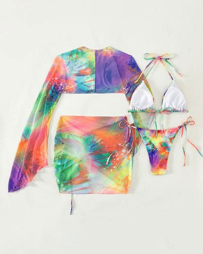 Modefest- Dreiteiliges mehrfarbiges Batik-Bikini-Set
