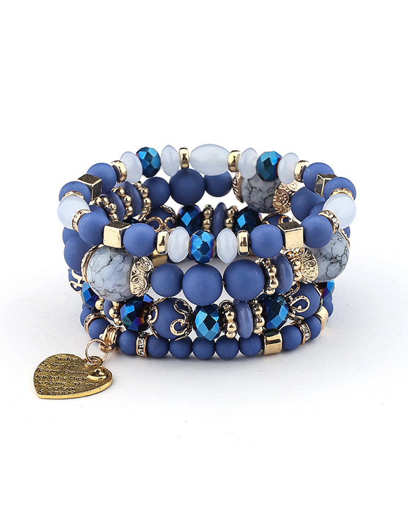 Modefest- Geschichtetes Herz-Perlen-Armband Königsblau
