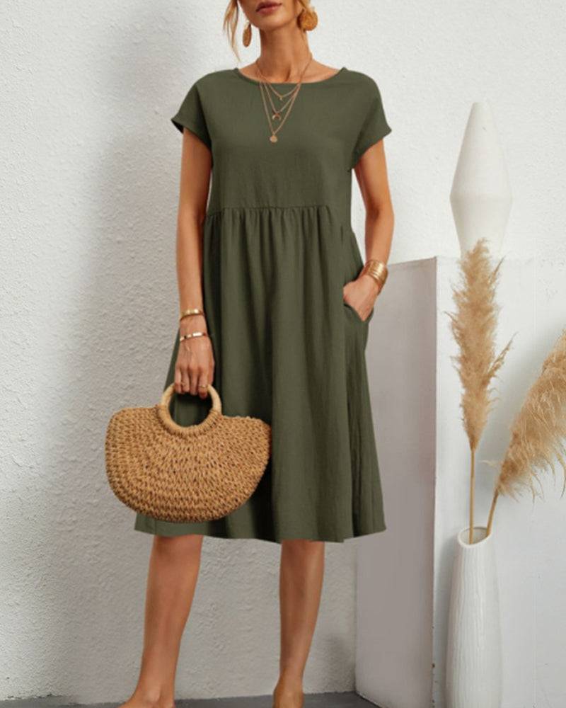 Modefest- Lockeres Kleid mit Rundhalsausschnitt Grün