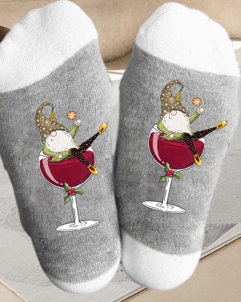 Modefest- 🧦Weihnachtswichtel Weinglas Unisex-Crew-Socken🧦